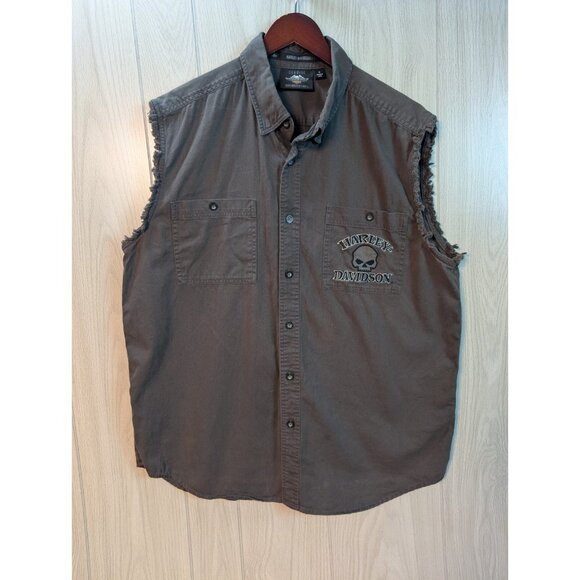 Harley-Davidson Other - Harley Davidson Work Shirt XL Black Sleeveless Vest Skull Eagle Embroidered